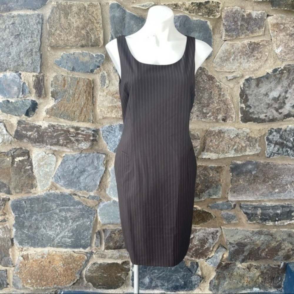Lafayette 148 New York Sleeveless Brown Pinstripe Sheath Dress Size 6